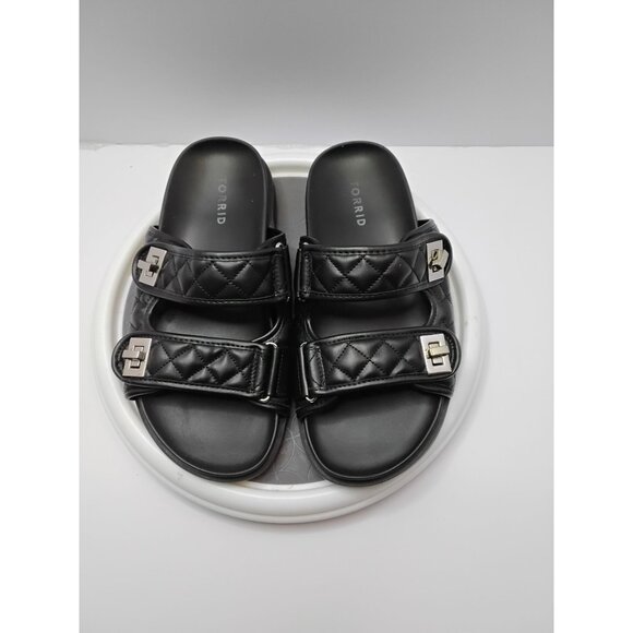 Torrid Womens Black Quilted Double Strap Slide Sandals W/ Silver Buckles Size 7. - Picture 1 of 7
